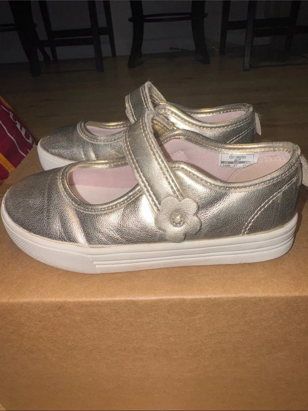 OshKosh B'gosh Girls Metallic Gold Mary Jane Sneakers with Hook-and-Loop Strap
